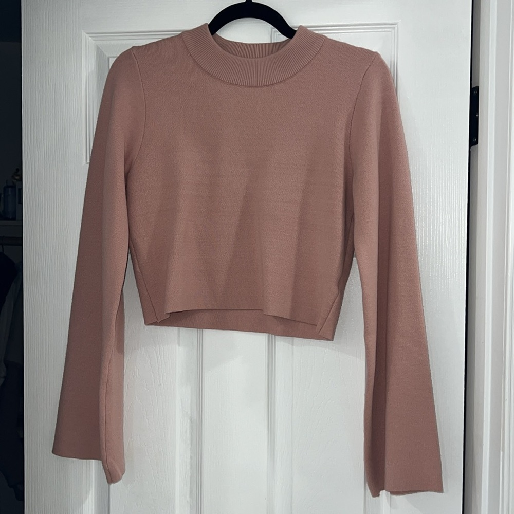 Le Lis Mauve Pink Cropped Long-Sleeve Knit Top small